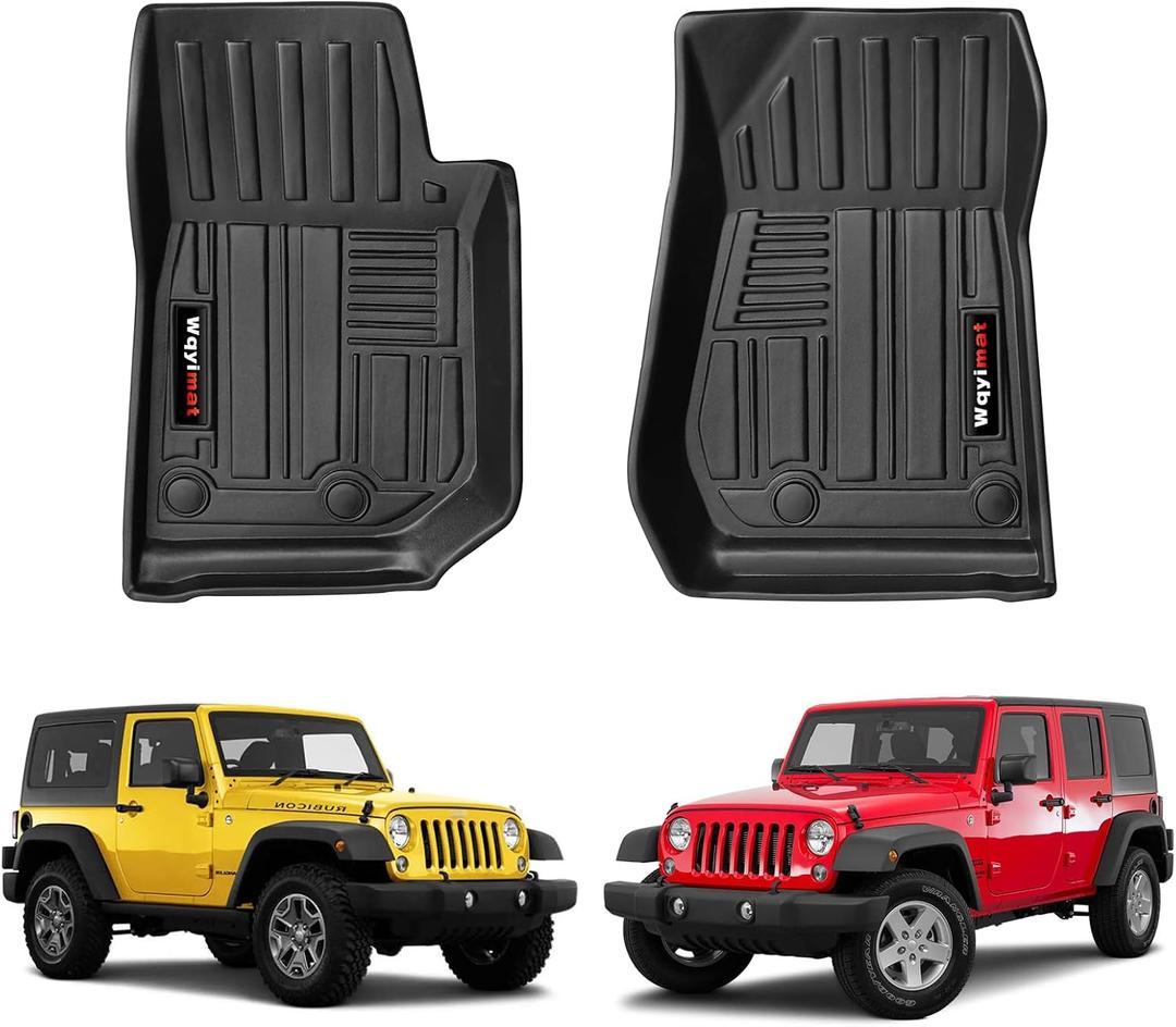 Custom for 2007-2018 Jeep Wrangler JK 4 Door 2 Door Floor Mats 2 Pcs All Weather TPE Rubber Protection Mat (for Jeep Wrangler JK Front Floor Mat)