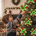 Zeyune 15 Pack Green Poinsettia Flowers Glitter Artificial Christmas Poinsettia Decor 5.5'' Plush Flowers Picks with Clips and Stems DIY for Xmas Tree Wreath Holiday Home Party Decor(Green Red)