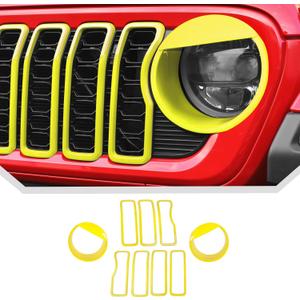 JeCar 9pcs Yellow Angry Bird Style Headlight Covers & Grill Inserts Trim Kit for 2024 2025+ Jeep Wrangler JL JLU Gladiator JT