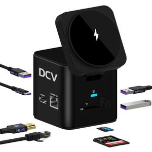 USB C Laptop Docking Station with MagSafe Charger Stand, 9 in 1 USB C Hub Multiport Adapter with 4K HDMI, 1Gbps Ethernet, 3 USB 3.0, SD/TF, Compatible with MacBook/Dell/HP/Lenovo/iPhone (Black)