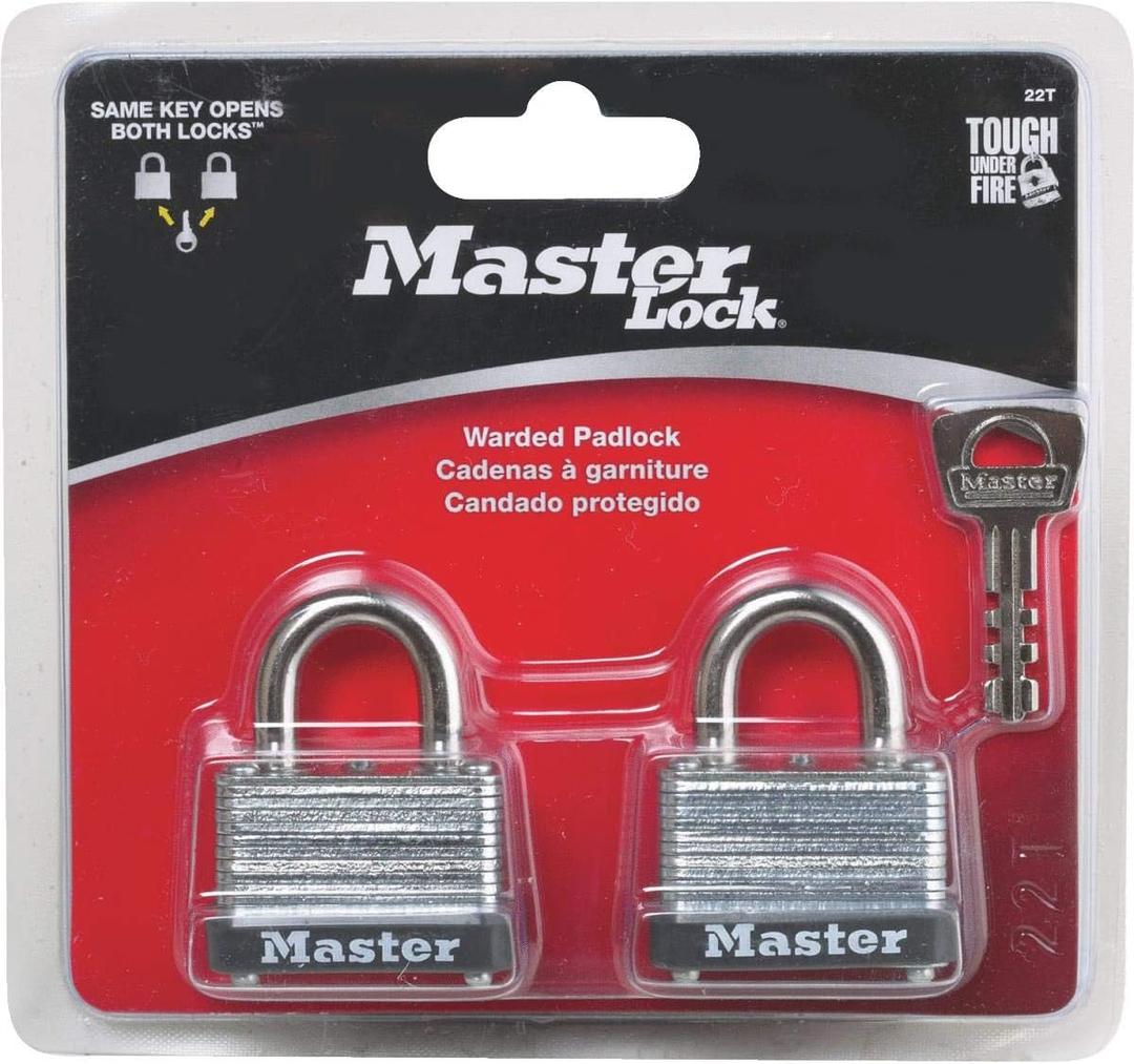 Master Lock 22T 1-1/2" No. 22 Warded Laminated Padlocks, 2 Pack