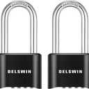 DELSWIN Combination Lock Outdoor Padlock - Weatherproof Extended 2-1/2 in. Long Shackle Combination Padlock for Gate, Shed, Trailers, and Sports Lockers(Black,2Pcs) (2 Pieces, Charcoal Black)