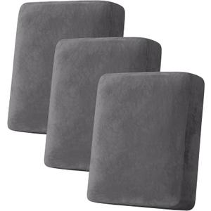 H.VERSAILTEX Velvet Stretch Couch Cushion Cover Plush Cushion Slipcover for Chair Loveseat Sofa Cushion Furniture Protector Seat Cushion Sofa Cover (3 Piece Sofa Cushion Covers, Grey)