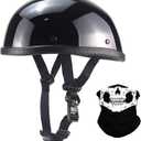 Beanie Motorcycle Half Helmet German Style Ultra-Thin Motorcycle Half Helmet Cruising Skull Cap Small Electric Helmet,DOT Approved for Men Women Retro Open Face Bike-Helmets (Glossy Black)