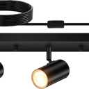 AUQUEE 3 Light Track Lighting Kit,Black 3 Way Modern Plug in Ceiling Spotlight,Industrial LED Wall Light for Kitchen Cabinet Gallery Bar Hallway Living Room,Rocker Switch,15 Foot Cord(No Bulb)