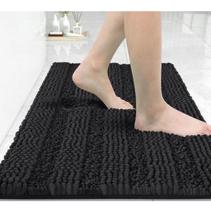 Yimobra Bathroom Rug Mat 24 x 17, Non Slip and Super Absorbent Bath Mat,Machine Washable Quick Dry,Ultra Plush Chenille Shower Rugs for Bathroom Floor Sink Tub and Shower Outside,Black