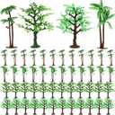 Janinka 24 Pcs Mini Toy Jungle Trees Plastic Model Coconut Trees Figurines with Base Cake Decoration Rainforest Diorama Supplies Scenery Architecture for Craft, Building, Scenery Landscape, 4 Styles