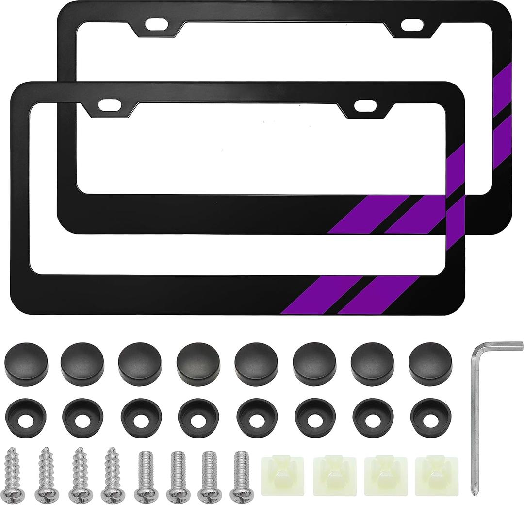 YOSRTER 2PCS Aluminum License Plate Frame for Dodge Accessories, License Plate Cover Frame Matte License Plate Cover Car Front and Rear Decoration (Purple Trim)