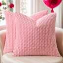 Kevin Textile Valentines Day Decorative Pillow Covers Set of 2 Striped Plush Corduroy Pillows Pillowcases Boho Home Decor Cushion Covers for Couch Sofa Bed Living Room 18x18 Inch, Pink