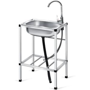 Tandefio Freestanding Outdoor Kitchen Utility Sink Set Stainless Steel Single Bowl Sink Portable Commercial Utility for Restaurant Cafe Bar Hotel Garage Laundry Room (Single Bowl)