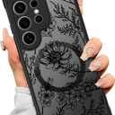 SEXYMOM Magnetic for Samsung Galaxy S24 Ultra Case - Wireless Charging Compatible,Cute Floral Design for Women and Girls,Slim Fit Translucent Matte Phone Case - Flower Leaves