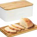 OUTSHINE White Bread Box for Kitchen Countertop, Small Storage Container with Bamboo Lid, Modern Kitchen Organizer for Sourdough, Buns, and Loaves, Bread Storage with Cutting Board Lid