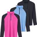 Real Essentials 3 Pack: Women's 1/4 Zip Rash Guard Long Sleeve Swim Shirt UPF Sun Protection UV Surf Tops (L)