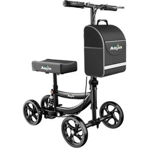 Aojin Knee Scooter for Adults for FootInjuries, 300lbs Capacity, All Terrain Foldable Knee Scooter Walker with Bag, 13" Wide Pu Seat, Compact Crutches Alternative (Black)