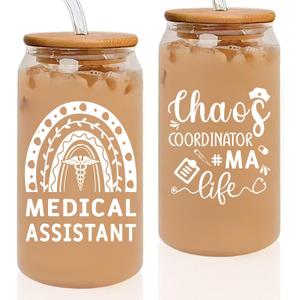 Medical Assistant Gifts for Women, Appreciation Graduation Gifts for MA Week, 16 oz MA Cup with Lid & Straw, Medical Assistant Birthday Christmas Presents