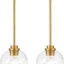Globe Glass Pendant Lights Kitchen Island, Farmhouse Gold Pendant Lights with Clear Glass Shade, Adjustable Hanging Light Fixture for Dining Room, Entryway, Bedroom 2 Pack