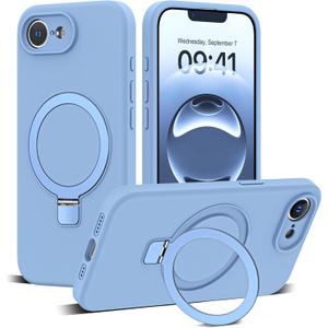Compatible with iPhone 16e & 17e Case with Magnetic Invisible Stand Compatible with Mag-Safe Military Drop Tested Shockproof Silicone Phone Cases for Women Men 6.1'', Blue