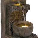 Alpine Corporation ZDQ108 Indoor/Outdoor Floor 3-Tier Fountain with LED Lights, Cascading Garden Water Fountain, 20" H, Brown