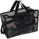 SHANY Collapsible Makeup Tools Travel Mesh Bag Large See-Thru Travel Tote with Shoulder Straps Water-Resistant with Zippered Pockets Black