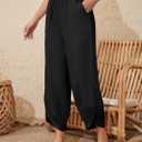 Linen Barrel Pants for Women Wide Leg Harem Palazzo Trousers Drawstring Baggy Summer Beach Vacation with Pockets (Black, M)