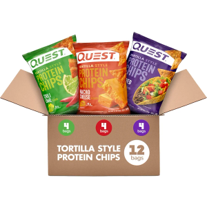 Quest Nutrition Tortilla Style Protein Chips Variety Pack, Chili Lime, Nacho Cheese, Loaded Taco, Low Carb, High Protein, Gluten Free, 1.1 oz (Pack of 12), Best By 06/10/26