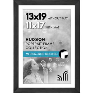 Americanflat 13x19 Picture Frame with Shatter-Resistant Glass - Use as 11x17 Frame with Mat or Display 13x19 Photo Without Mat - Hudson Collection - Wide Picture Frames for Wall Display - Black