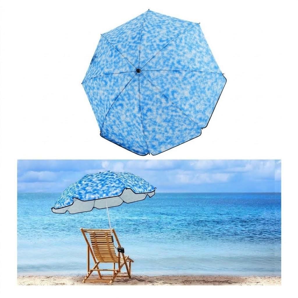 Buryeah 1 Pcs Automatic Chair Umbrella with Universal Clamp 44" UPF 50+ Portable Clamp on Beach Chair Adjustable Wheelchair Umbrella for Outdoor Patio Parasol
