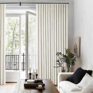 TWODRAPES Natural Pinch Pleated Linen Blackout 105 Inch Curtains 2 Panels for Living Room Bedroom Thermal Insulated 100% Black Out Linen Drapes with Liner Room Darkening Window Curtains 40x105