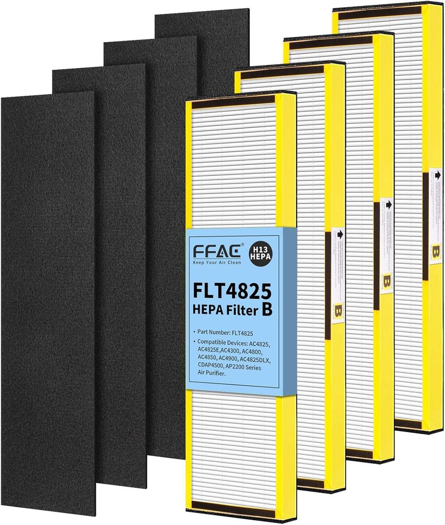 FLT4825 Filter B HEPA Pure Replacement Compatible with GermGuardian AC4825, AC4825E, AC4300, AC4800, AC4900, AC4850 Air Purifier, 4 Pack