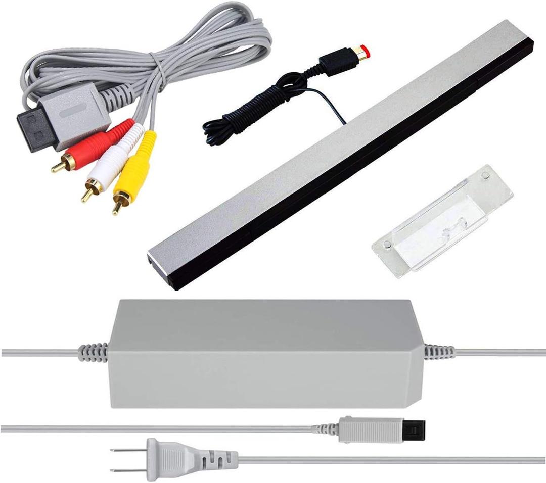 3 in 1 Wii AC Power Adapter + Composite Audio Video Cable Data Cables + Wired Motion Sensor Bar Data Cables Compatible with Nintendo Wii
