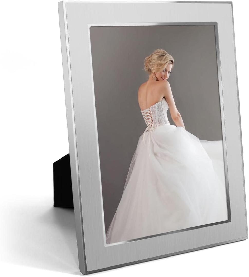 8x10 Inch Metal Picture Frame, Silver Metal Photo Frame with HD Real Glass for Tabletop Display, Modern and Traditional Style Home Decor