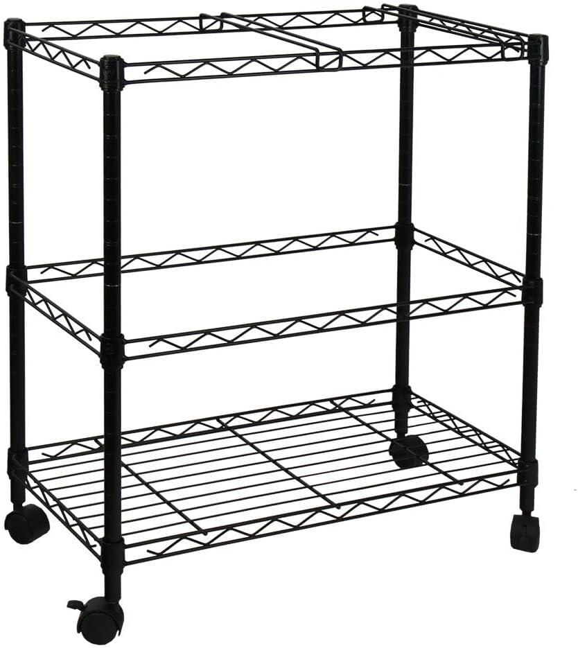 Oceanstar Portable 2-Tier Metal Rolling File Cart, Black