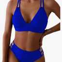 Women's Push Up V Neck Bikini Sets Criss Cross Back Two Piece Bathing Suit Blue XS