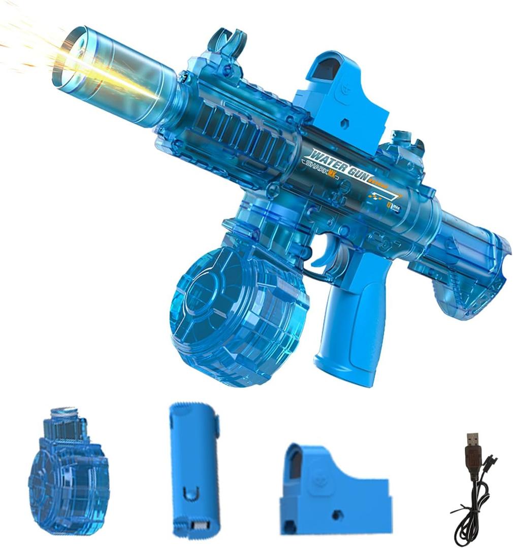 Electric Water Gun with Light Up, Modular Battery Easy Assembly for Kids, Water Toy for Summer Outdoor Swimming Pool (Blue)