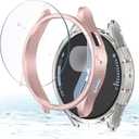 Misxi [2+2 Pack] Case Hard PC Bumper + Tempered Glass Screen Protector [with Auto Alignment Tool Kit] for Samsung Galaxy Watch 7 40mm, Anti-Scratch Cover for Galaxy Watch7, 1 Rose Gold + 1 Transparent
