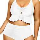 Women's Plus Size Bikini Set Sexy Swimsuit Lace Up Tummy Control 2 Piece Bathing Suit, Size 14W