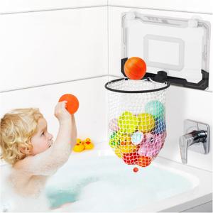Baby Bath Tub Toy Organizer Storage for Bathroom, Wide Opening and Large Capacity Mesh Bath Toy Holder for Bathtub for Bottom Drawstring for Quick Release of Toys, Space-Saving (White)