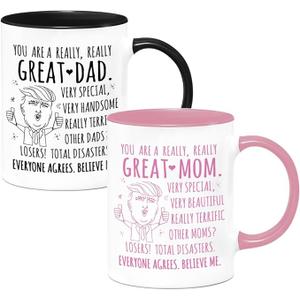 LOZACHE Novelty Gifts for Parents from Daughter Son, Funny Mom and Dad Mugs,Expectant Parents Gender Reveal Pregnancy Informing Gift, Mom and Dad Coffee Mug Set for New Parents Couples Fathers Day