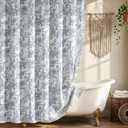 Farmhouse Blue Floral Shower Curtain with 12 Clear Rings, White Fabric Shower Curtain Set, Vintage Cottagecore Shower Curtain for Bathroom 72" W x 72" L