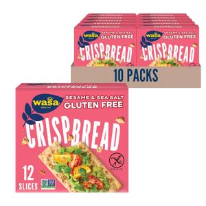 Wasa Gluten Free Sesame & Sea Salt Crispbread, 6.1 oz (Pack of 10), Gluten Free Crackers, Non-GMO Ingredients (EXP 03/31/27)