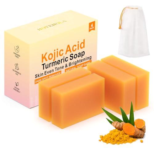 HOYEHOLA Kojic Acid Turmeric Soap Bar - Dark Spot Remover for Face Even Skin Tone, Moisturizing & Nourishing Natural Ingredients 3Pack