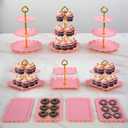 Pack of 10 NWK Cake Stand Set with 3X Two-Tier and 3X Three-Tier Cupcake Stands, 4 x Appetizer Trays Perfect for Birthday Baby Bridal Shower Party (Pink)