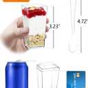 SHOPDAY 3 oz Mini Dessert Cups with Lids and Spoons 100 Pack, Small Plastic Dessert Cup for Party, Clear Square Cup for Parfait Yogurt Shooter Tumbler Appetizers Jello Mousse