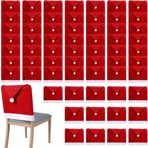 Xinnun 150 Pcs 19.69 x 23.62 Christmas Chair Back Cover Soft Santa Hat Christmas Chair Covers Red Xmas Dining Non Woven Protective Xmas Kitchen Dining Room Decorations for Home Office Holiday