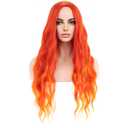 MAGQOO Orange Ombre Flame Fire Wig Long Curly Wavy Ombre Orange Wigs for Women Girls Middle Part Heat Resistant Hight Density Synthetic Wigs