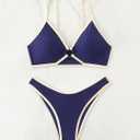 Fanuerg Women's Triangle Bikini Sets Circle Ring Linked Two Piece Swimsuit Color Block Cheeky Bathing Suits (M)