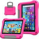 Fire HD 8 Tablet Case for Kids,Kindle Fire HD 8 Case,Amazon Fire Tablet 8 Cases,DiHines Shockproof Handle Stand Kids Case Cover for Amazon Kindle Fire HD 8/8 Plus(12/10th Generation,2022/2024 Release) (pink)