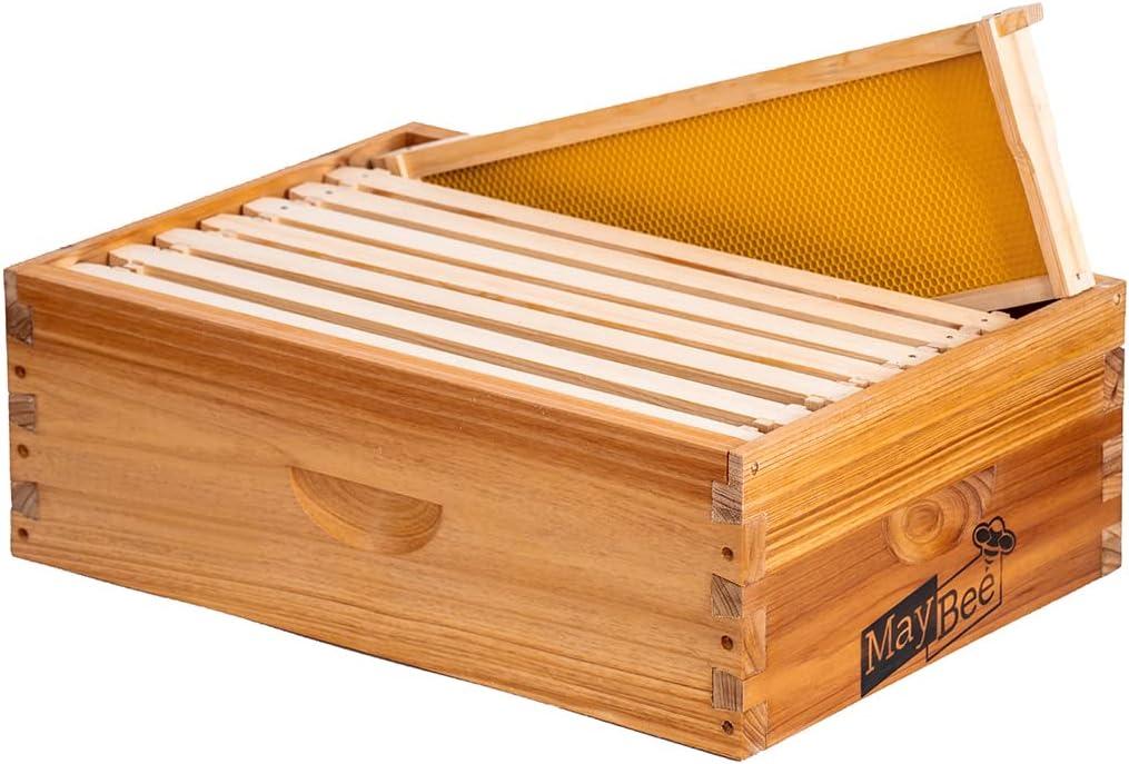 8-Frame Beehive Box Langstroth Medium Super Bee Box for Sale Wax Coated Bee Hives Includes Wooden Frames & Waxed Foundations (Unassembled)