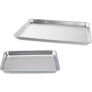Nordic Ware Naturals Half Sheet and Quarter Sheet Baking Set - USA Made Aluminum Commercial Quality Sheet Pans for Baking or Roasting, Encapsulated Galvanized Steel Rim Prevents Warping