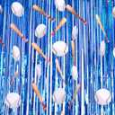 Pre-strung Baseball Party Decorations, Double-sided 8 Pcs Hanging Baseball Banners and 3.3x6.5 Feet Blue Tinsel Backdrop for Baseball Birthdays, Baby Showers, Team Gatherings and First Birthday